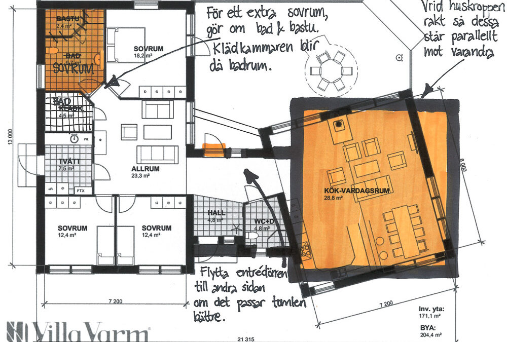 Ändring planlösning Villa Strängnäs