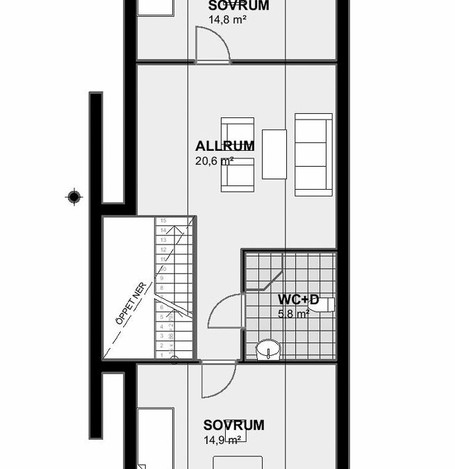 Planlösning övervåning Villa Borgfors